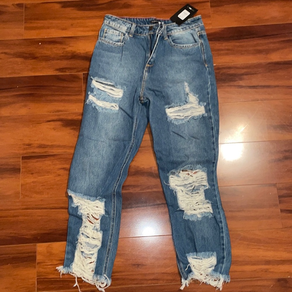 Fashion Ripped Mom Jeans Front and Back
